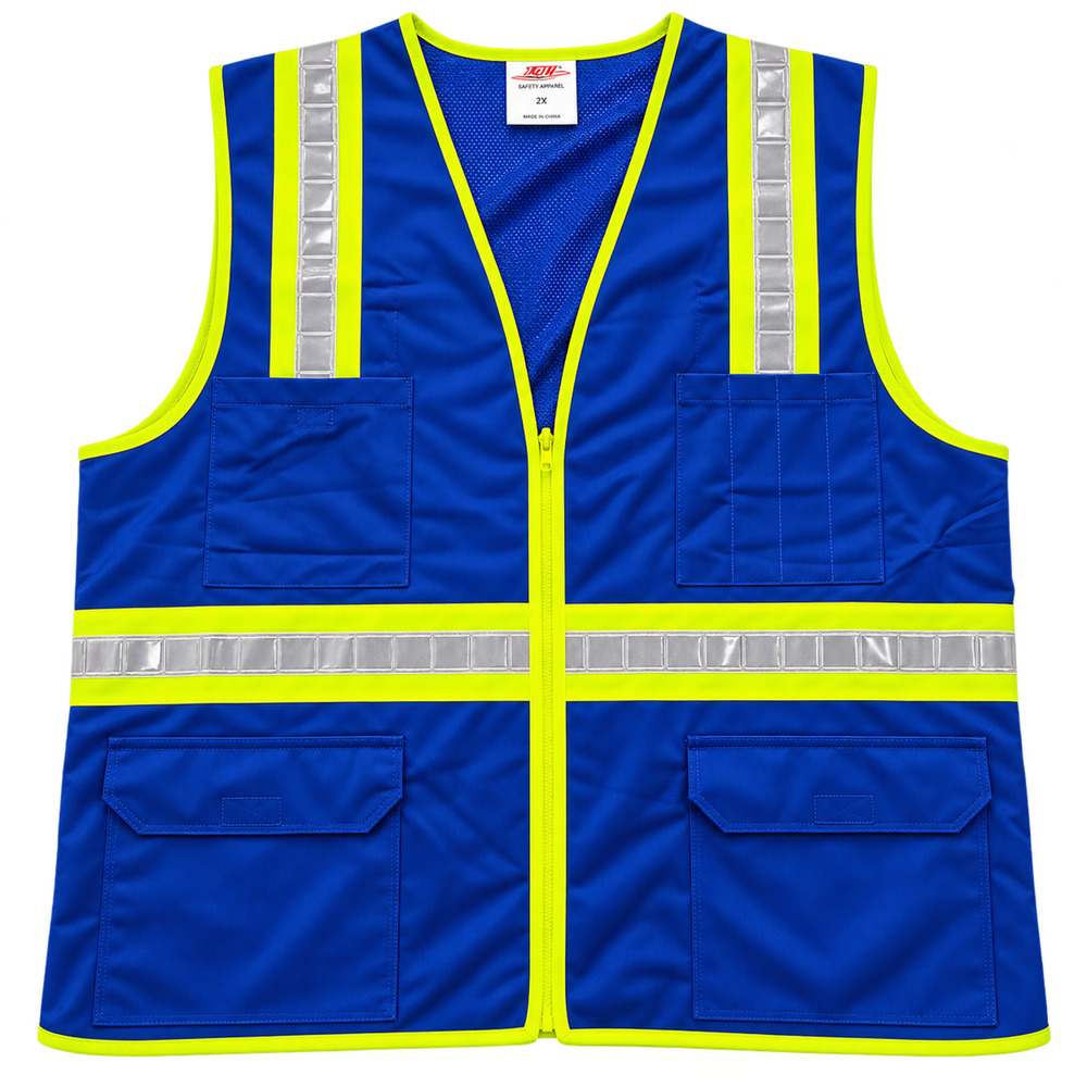 2X Blue High Visibility Safety Vest Reflective Hi Vis Work Utility Pockets Zip